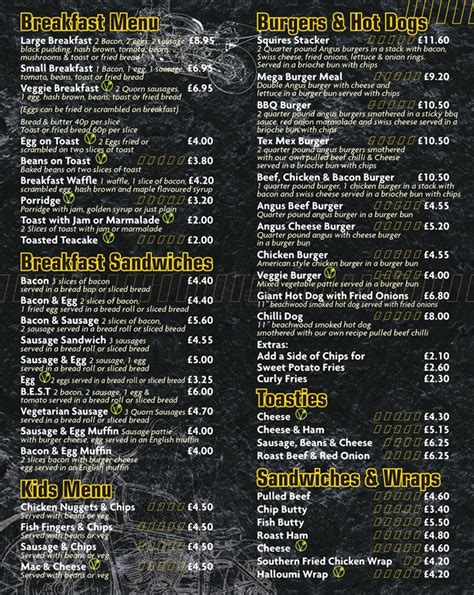 squires cafe menu.